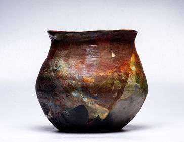 Raku fired ceramic pot
