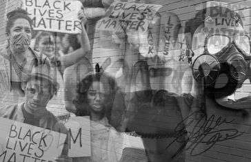 A black and white collage of BLM protesters.